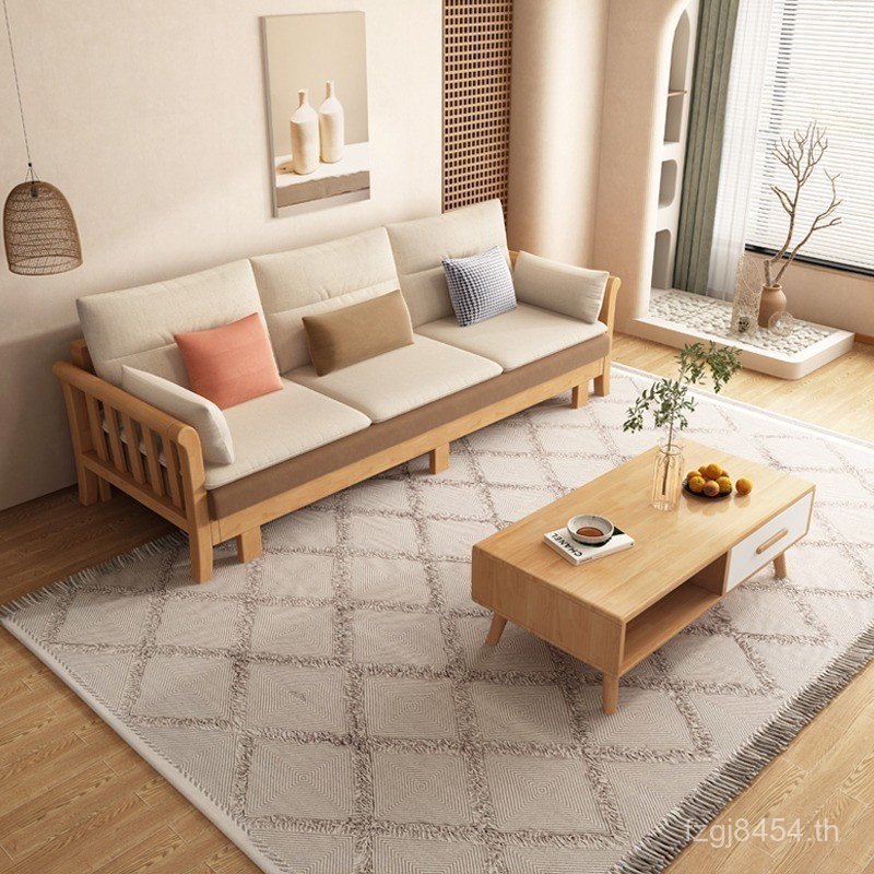 ไม้เนื้อแข็งห้องนั่งเล่นผ้าโซฟาเฟอร์นิเจอร์เตียงโซฟาพาร์ทเมนท์นอร์ดิกขนาดใหญ่ขนาดเล็ก Concubine โมเด