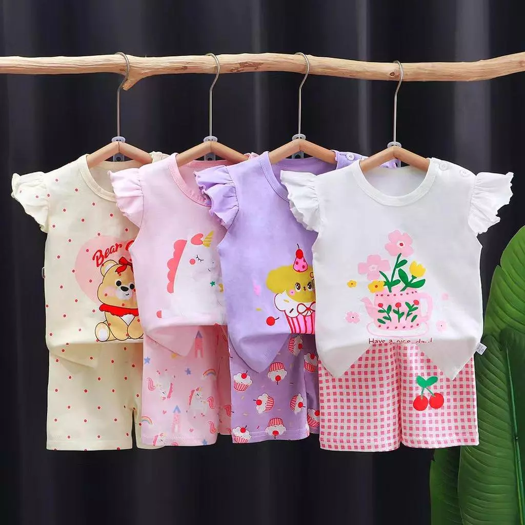 MooDeng Baby ชุดเซต เด็กผู้หญิง เสือแขนระบาย+กางเกงขาสัน 5เดือน-4ปี ใส่สบาย Size73-110 thumbnail 3