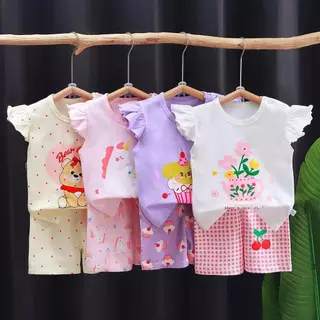 MooDeng Baby ชุดเซต เด็กผู้หญิง เสือแขนระบาย+กางเกงขาสัน 5เดือน-4ปี ใส่สบาย Size73-110