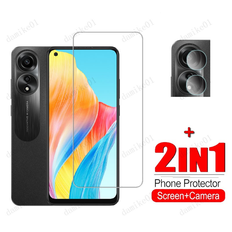 OPPO A78 ฟิล์มกระจกนิรภัยสําหรับ OPPO A95 A94 A96 A77s A76 A74 5G A55 A54 A57 A9 A5 2020 A12 A5s A3s 2 ใน 1 เลนส์กล้องกระจกป้องกันหน้าจอ