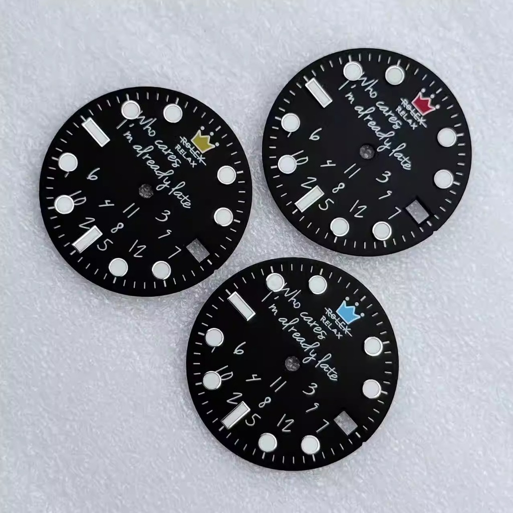 นาฬิกา DIY น้ํา Ghost NH35 Dial เส้นผ่านศูนย์กลาง 28.5 มม.สีเขียว Lu NH36 ตัวอักษรดัดแปลงนาฬิกาอุปกรณ์เสริม