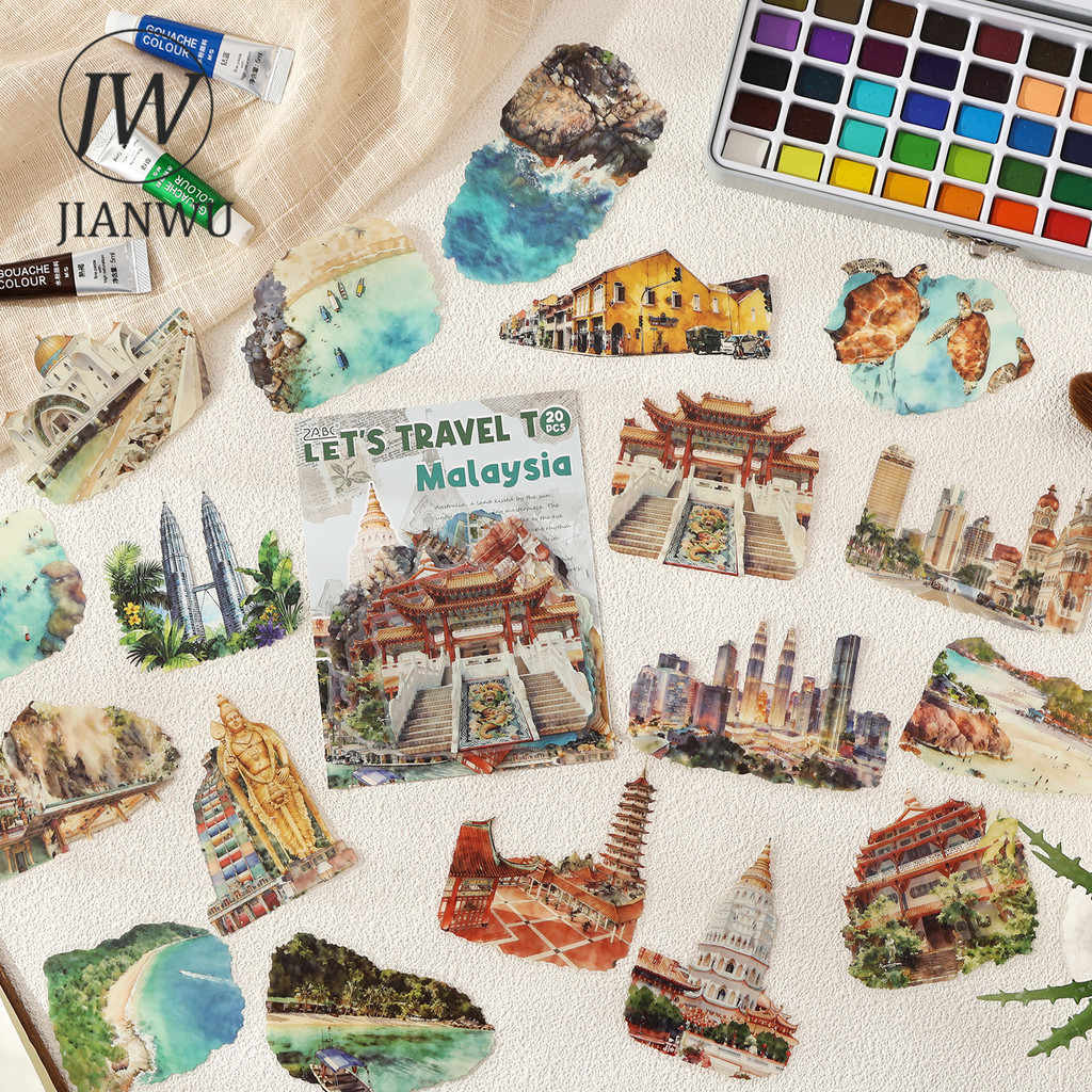 JIANWU Travel Map Romance Series Vintage City Building ภูมิทัศน์วัสดุ Collage PET สติกเกอร์ Creative DIY Journal เครื่องเขียน