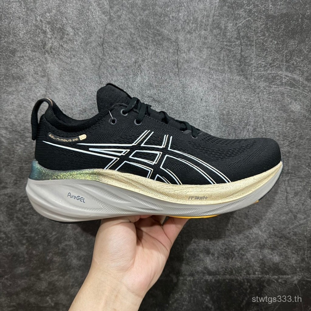 Asics Gel Nimbus 26 รองเท้าวิ่งผู้ชายและผู้หญิง Nimbus 26 Sho Absorption รองเท้ากีฬา 1011B922-001 AP