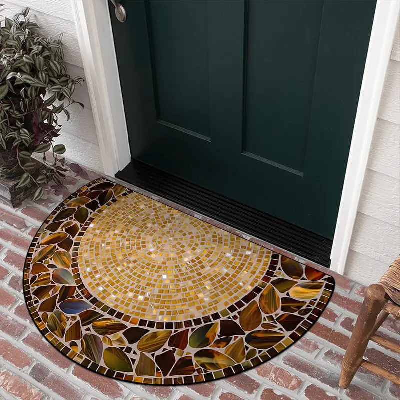 Hot Sale#Entrance Door Mat Semi-Circular Vintage Stone Pattern Floor Mat Dustproof Non-Slip Entrance