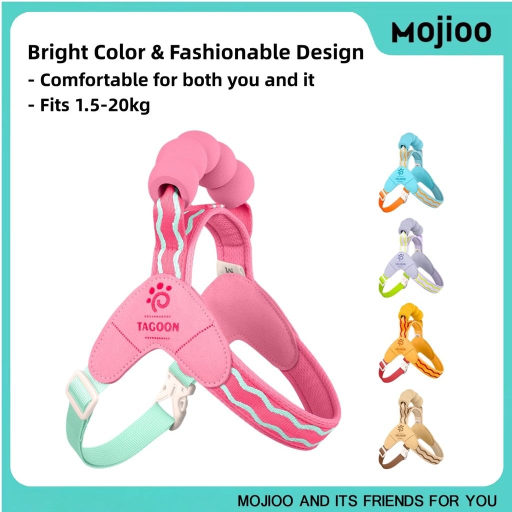 Mojioo สายรัดสุนัขและชุดสายจูงตาข่ายนุ่มและเสื้อกั๊กปรับได้สําหรับลูกสุนัขแมวเดินกลางแจ้งสําหรับ 1.5-20 กก.