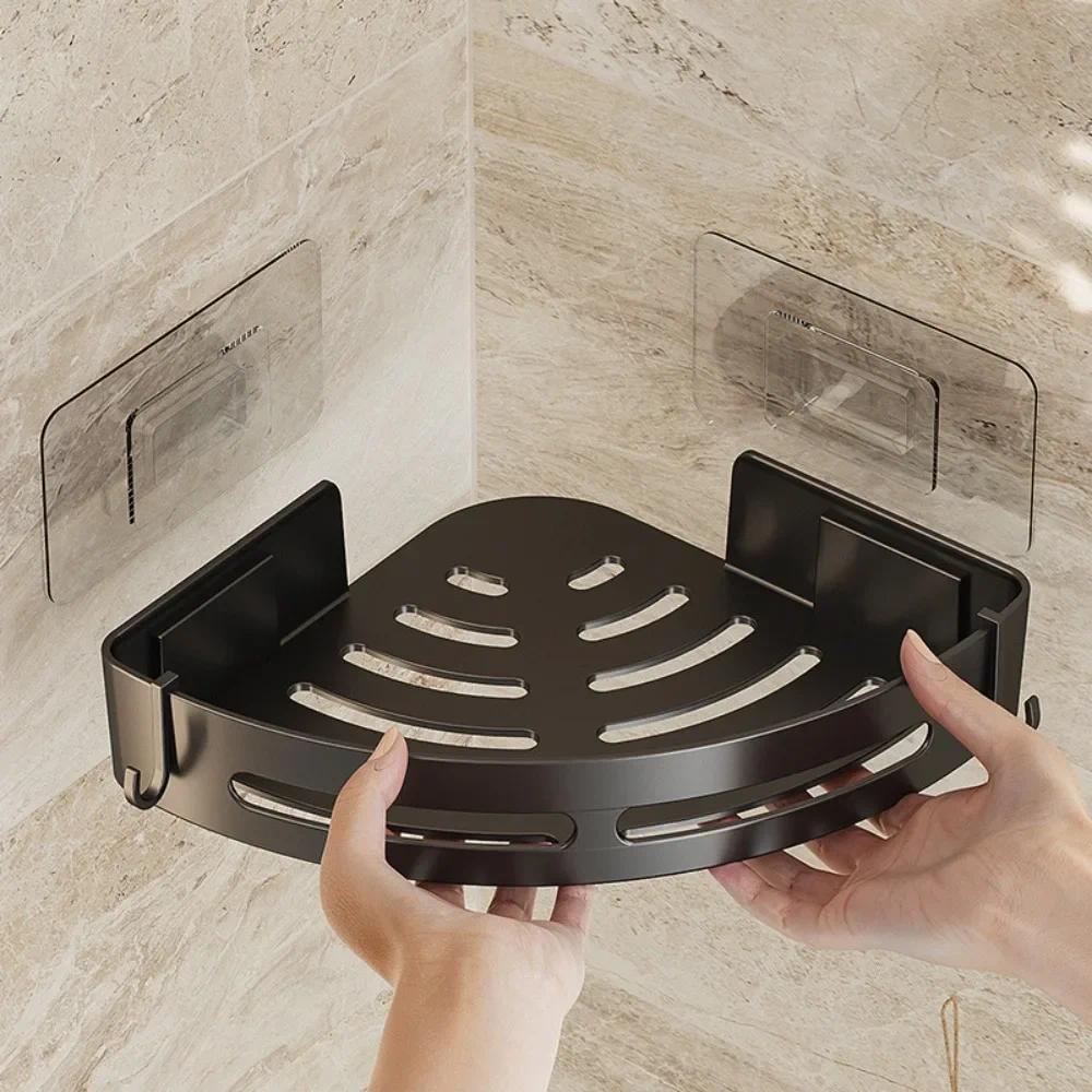 1/2/3pcs Plastic Bathroom Storage Rack Shampoo Holder Adhensive Shower Caddy Shelves Storage No Dril