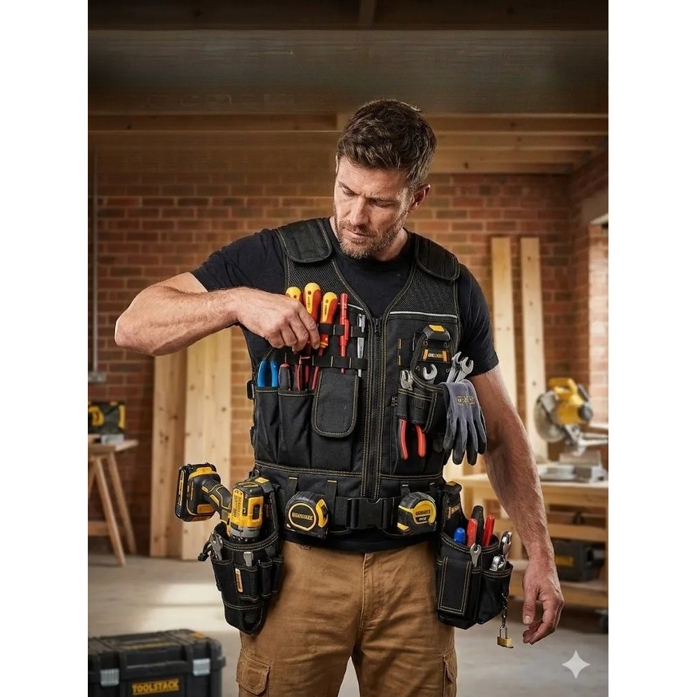 TOOLSTACK เครื่องมือเสื้อกั๊กทํางานเพื่อความปลอดภัยมัลติฟังก์ชั่นเครื่องมือมืออาชีพจัดเก็บเสื้อกั๊กเ