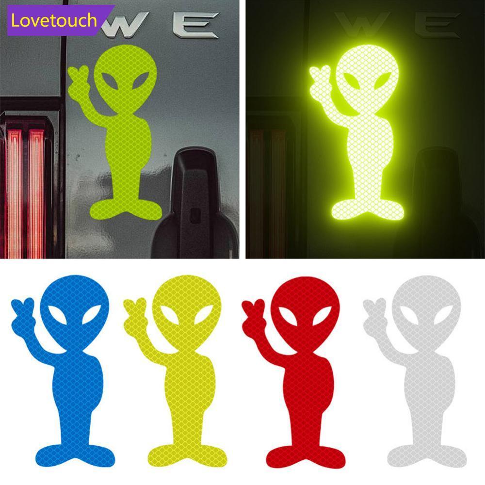 LOVETOUCH 1 ชิ้นรถสติกเกอร์บุคลิกภาพแฟชั่น Alien Peace Highly สะท้อนแสงคําเตือนสําหรับรถจักรยานยนต์ไ