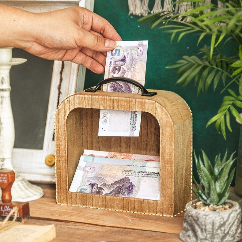 Creative Piggy Bank เครื่องประดับ Lucky เงินกระดาษ City เหรียญ Piggy Bank Piggy Bank ไม้ Retro โปร่ง