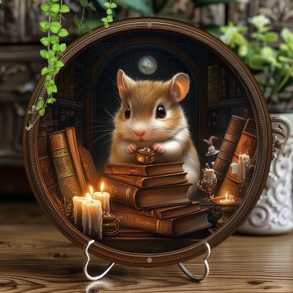 HELLOYOUNG ป้ายโลหะทรงกลม 8x8 นิ้ว Vintage Hamster Wall Decor แผ่นอลูมิเนียมสําหรับ Home Bar Kitchen