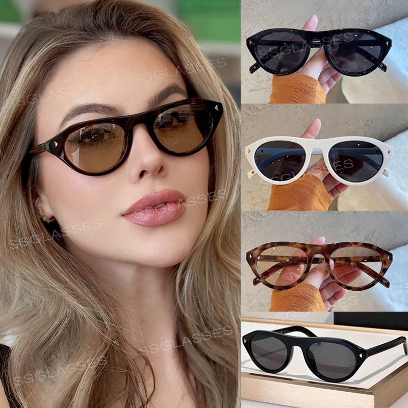 แว่นตากันแดดสไตล์เรโทรรูปไข่ (cat eye) กรอบขนาดเล็กสำหรับทุกเพศ สีน้ำตาล กันUV ทนทาน
