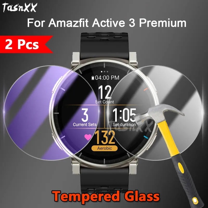 1/2/3/5 PCS สําหรับ Amazfit Active 3 พรีเมี่ยมสมาร์ทวอท์ช 2.5D Slim HD Clear/Anti สีม่วง 9M กระจกนิรภัยป้องกันหน้าจอฟิล์ม