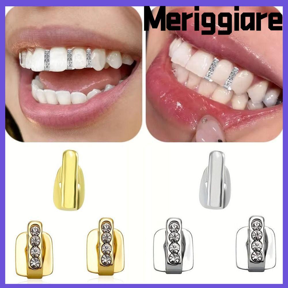 MERIGGIARE 3 ชิ้น Grillz, Rhinestone เงาเพทาย Hip Hop ฟัน Grillz, หมวกฟันกลวงผู้หญิงผู้ชาย