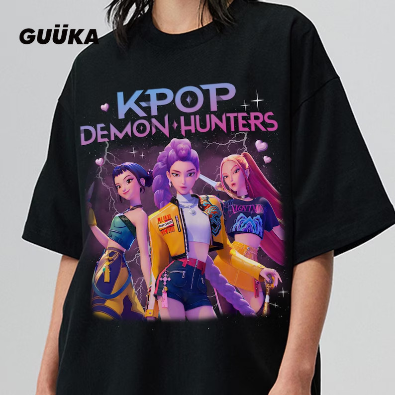 HOTเสื้อยืดพิมพ์ลาย Kpop Demon Hunters สำหรับเด็กและผู้ใหญ่ ลายมิร่า รูมิ โซอี้ - เสื้อยืดผ้าฝ้าย 100% แขนสั้น