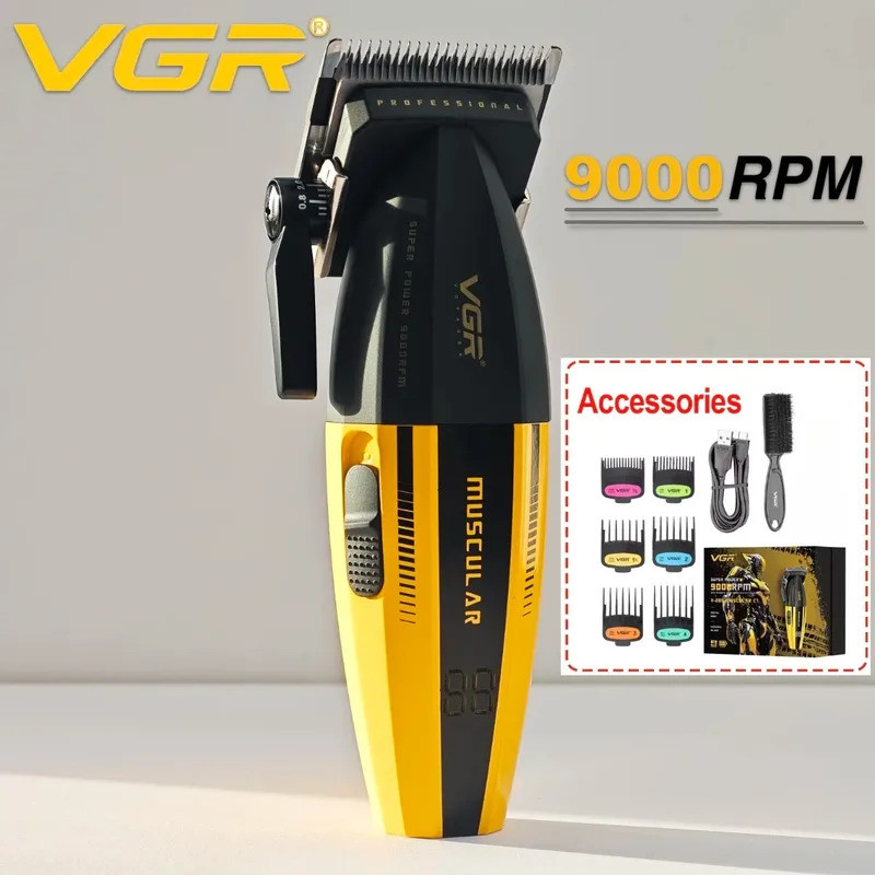 VGR Hair Clipper Professional Hair Trimmer 9000RPM ตัดผมตัดผม Clippers โลหะไฟฟ้า Trimmer สําหรับชาย 