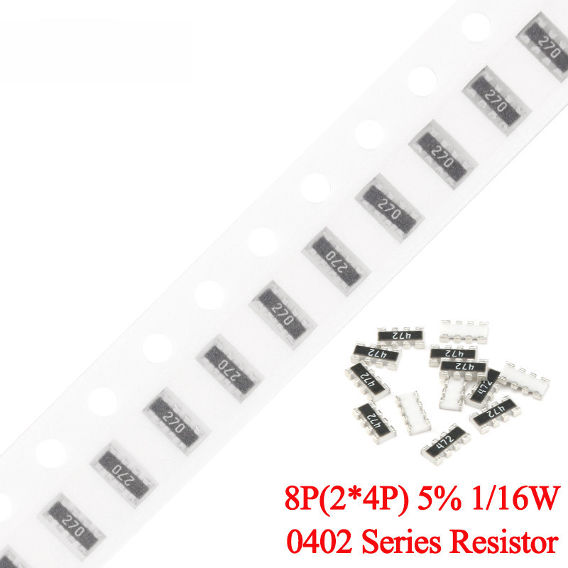 100PCS 0402 ตัวต้านทานเครือข่าย 5% 8P 2x4P 1/16W 0 30 33 51 56 68 75 82 100 220 470 1K 1.5K 2K 5.1K 