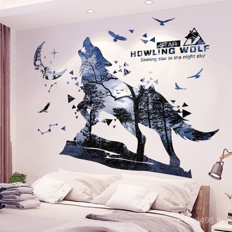 โปสเตอร์ Wolf Self-Wall Stick วอลล์เปเปอร์สติกเกอร์ตกแต่งสติกเกอร์สามมิติ 3d พื้นหลังห้องนอน Wall Bo