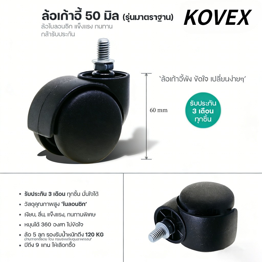 (พร้อมส่ง) KOVEX  ล้อเก้าอี้ 50 มิล (2 นิ้ว) คุณภาพสูง ลื่น เงียบ ไนลอนซิกแท้ สำนักงาน เกมมิ่ง