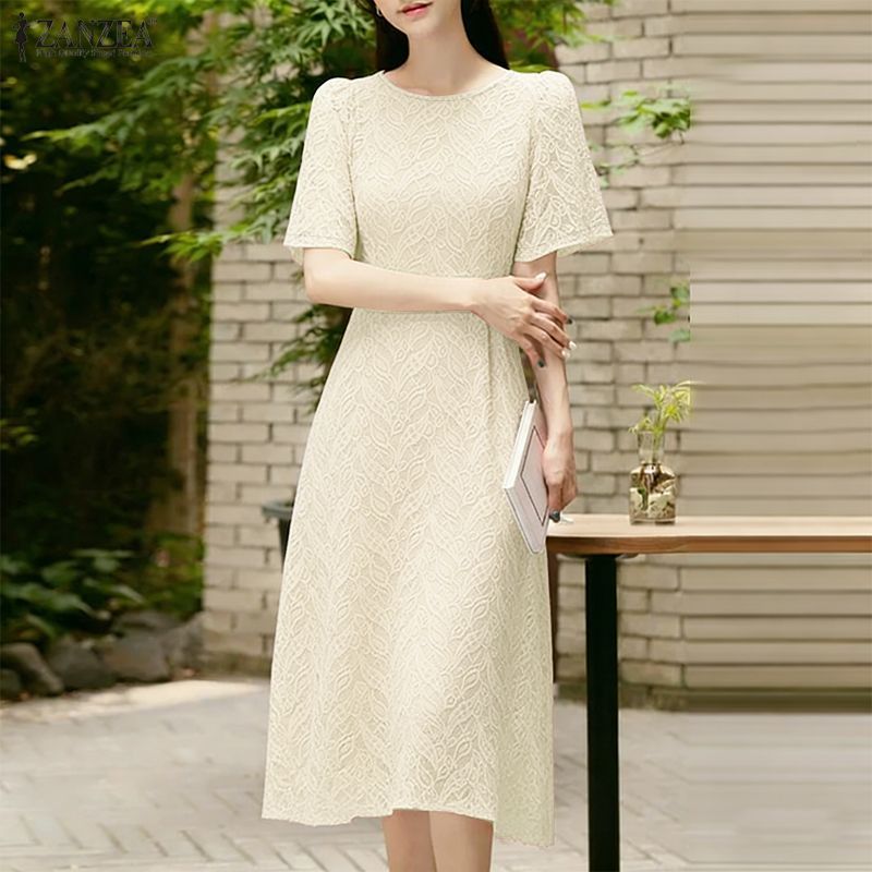 ZANZEA กระโปรงทรง A-line สำหรับผู้หญิง สไตล์เกาหลี งานcrochet ละเอียด พร้อมสายเดรสและเข็มขัดยึดเอว — صورة 5