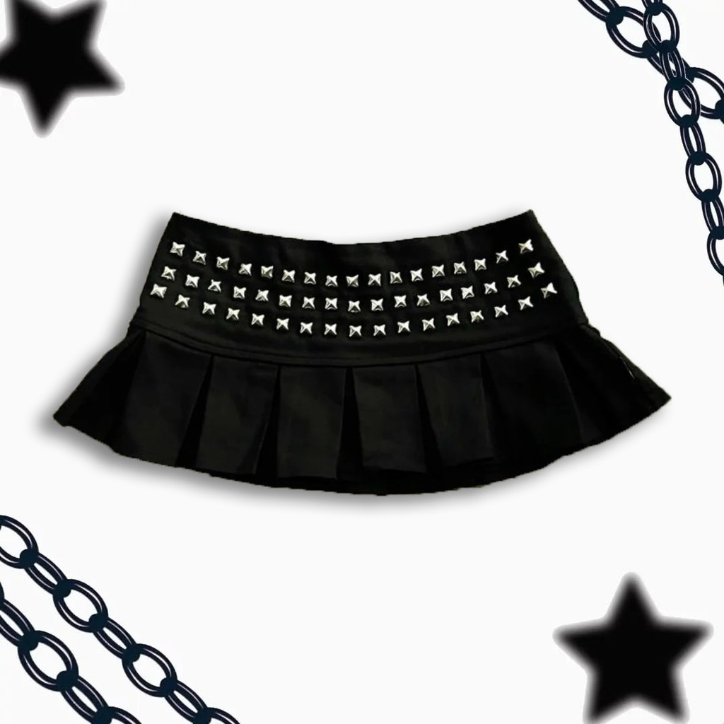 Y2k  Gothic Punk Studded Mini Skirt Harajuku Sexy Ultra Short Rivet Pleated Skirt Hot Girl Kawaii Sk