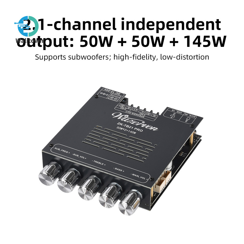 ZK-TB21 PRO DC12-24V อัพเกรด 2.1 ช่องซับวูฟเฟอร์บลูทูธเครื่องขยายเสียง 50W + 50W + 145W TPA3116D2 ชิ