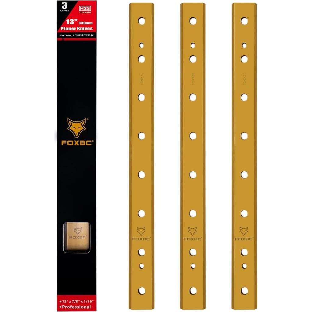 FOXBC 13 นิ้วไทเทเนียมกบใบมีดสําหรับ DeWalt DW735 DW735X กบ, เปลี่ยน DW7352 - ชุด 3 ชิ้น