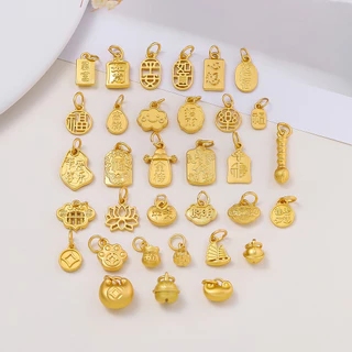 1ชิ้น จี้ตัวอักษรจีน สีทองด้าน ไม่ลอก ยันต์นำโชค/ยันต์คุ้มครอง สำหรับ DIY สร้อยคอ สร้อยข้อมือ