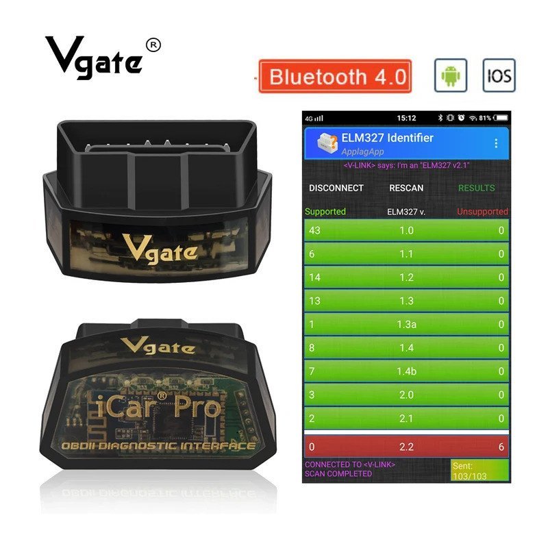 Vgate iCar Pro ELM327 OBD2 เครื่องสแกนเนอร์ WIFI บลูทูธ 4.0 สําหรับ Android/IOS รถเครื่องมือวินิจฉัย