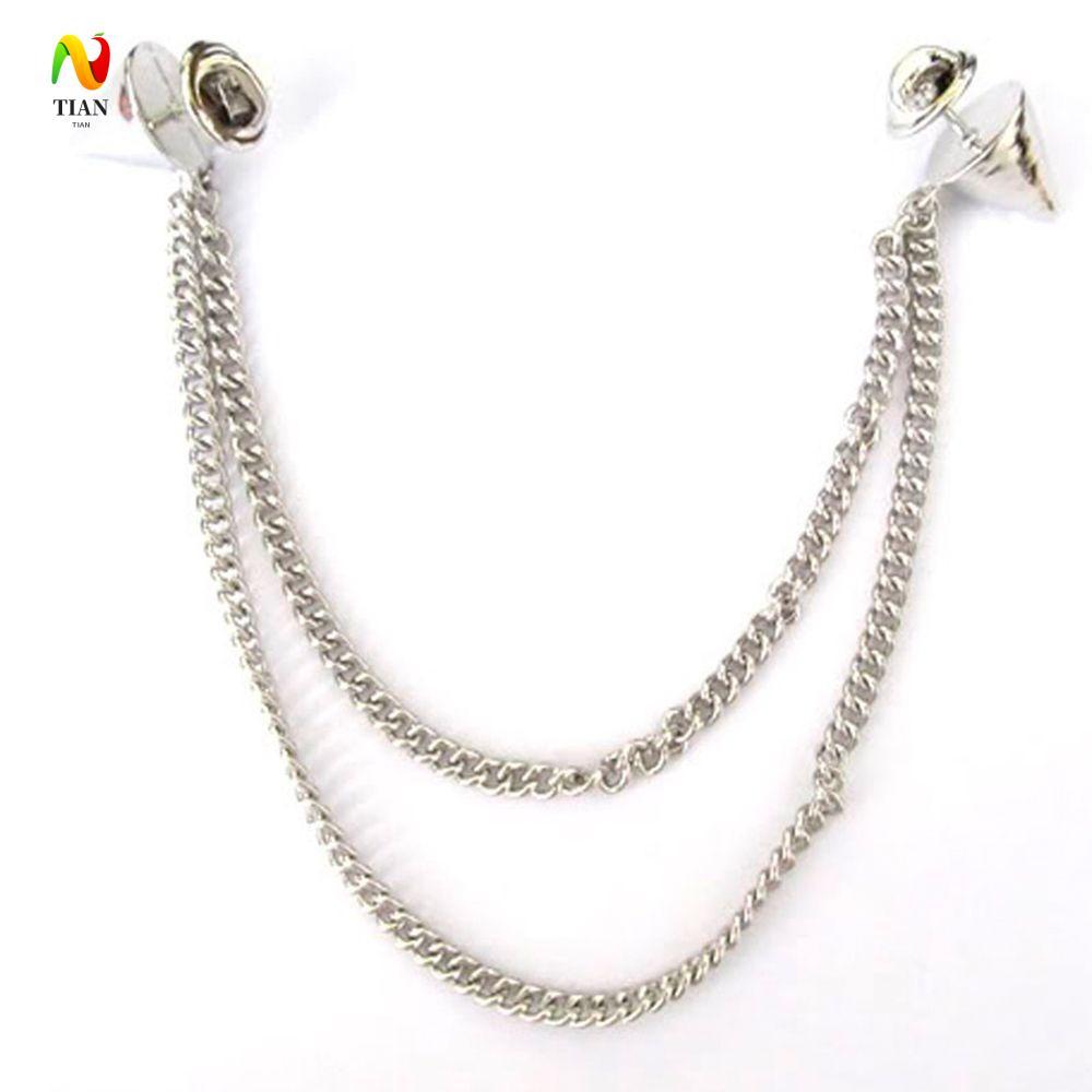 INQUIRY IMPACT เข็มกลัด Double Hot Party Chain Punk Stud เสื้อสร้อยคอ Chunky Collar Pin