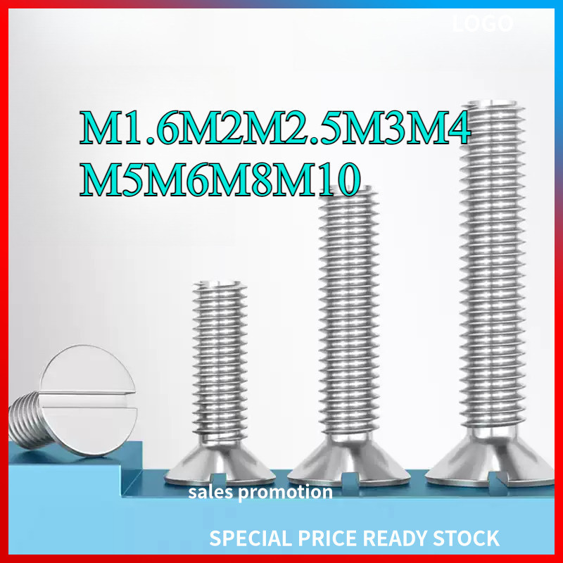 GB68 304 สแตนเลส one-word slot consunk หัวสกรู slotted แบนหัวสกรู M1.6M2M2.5M3M4M5M6M8M10HN-MB