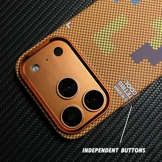 Tetris Pattern Carbon Fiber Texture/matte acrylic hard Case สีส้ม เคส เข้ากันได้ สำหรับ iPhone 14 15 16 17 pro max Case