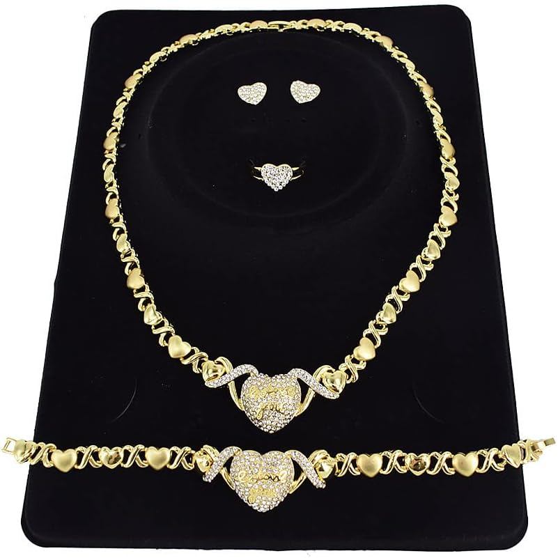 Giffor XOXO ชุดเครื่องประดับ 18K Gold Plated ของขวัญวันวาเลนไทน์สําหรับผู้หญิงคริสต์มาส Jewellery ขอ