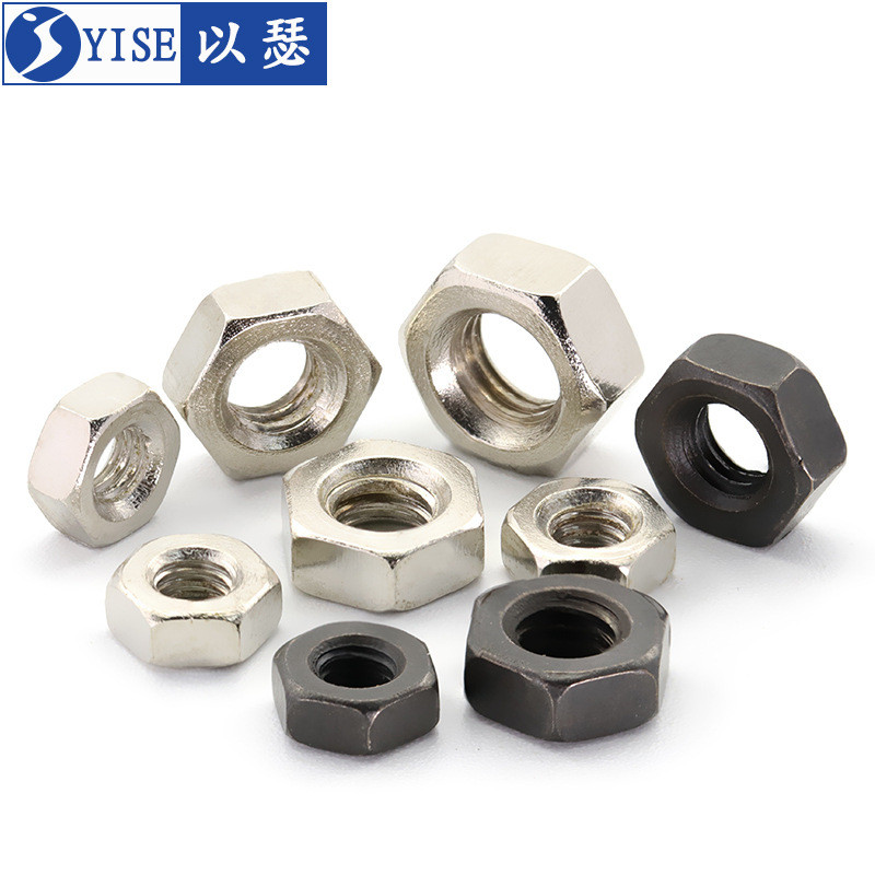 นิกเกิล-Plated Hex Nut Blackened Nut เหล็กคาร์บอนล็อคอ่อนนุชภายนอก Hex Nut M2M2.5M3M4M5