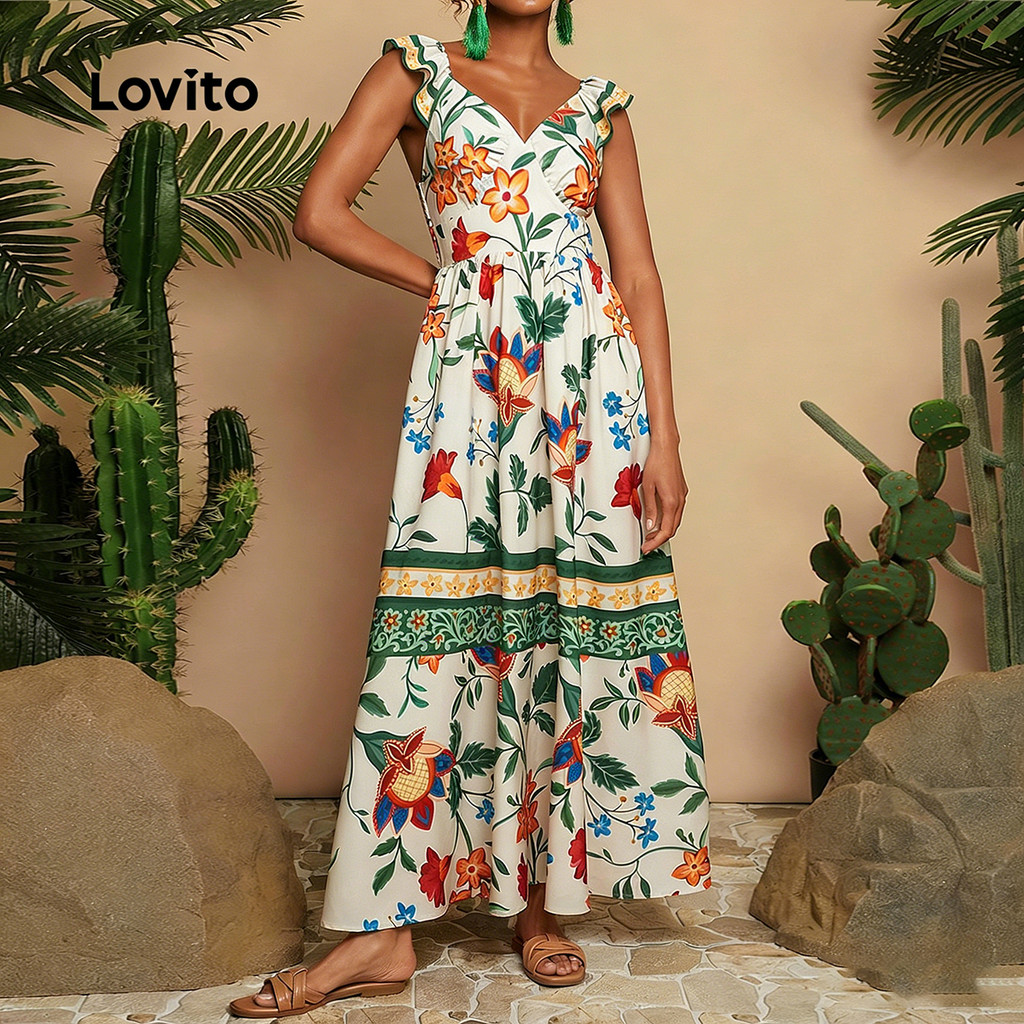 Lovito  แพทเทิร์นชุดเดรสโบโฮ แต่งระบาย เดรสฤดูใบไม้ผลิ/ฤดูร้อน สําหรับผู้หญิง LK3LD397 ราคา ถูกที่สุด ดีลบีเคเค แกลเลอรีภาพที่ 2