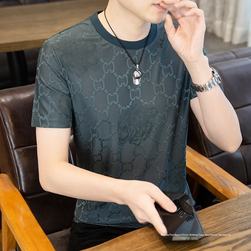 เสื้อยืดผู้ชายผ้าไหมน้ำแข็งแขนสั้น สบายสำหรับฤดูร้อน