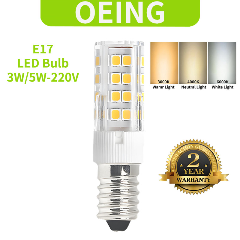 OEINGรับประกัน 2 ปี หลอดไฟ LED , E17,220V,3W 5W, แสงสีขาว 6000K, แสงเป็นกลาง 4000K, แสงวอร์ม 3000K, ความสว่างสูง, เปลี่ยนหลอดไส้ได้,