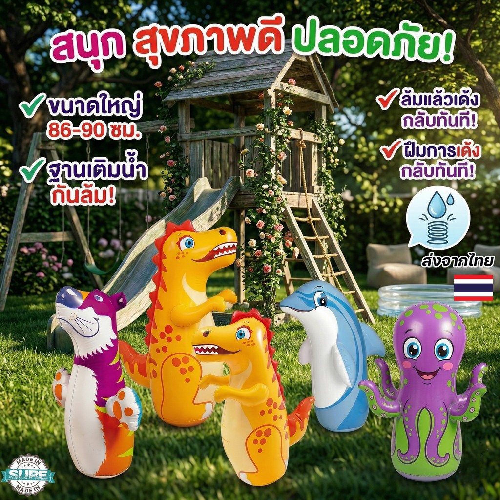 ของเล่นล้มลุกเป่าลม ตุ๊กตาล้มลุกเด็ก 86-90 ซม. ฐานเติมน้ำกันล้ม เด้งกลับอัตโนมัติ ของเล่นเด็ก สนุกทุกวัน