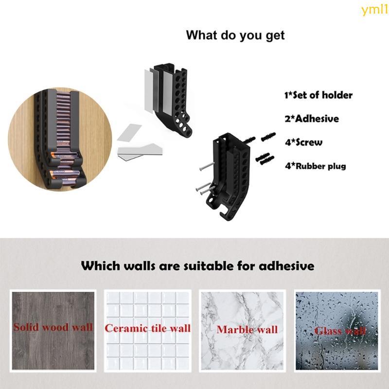 Yml1 ที่ยึดผนังที่เป็นของแข็งสําหรับ AAA Combos Batter Case เก็บแบตเตอรี่จัดระเบียบ