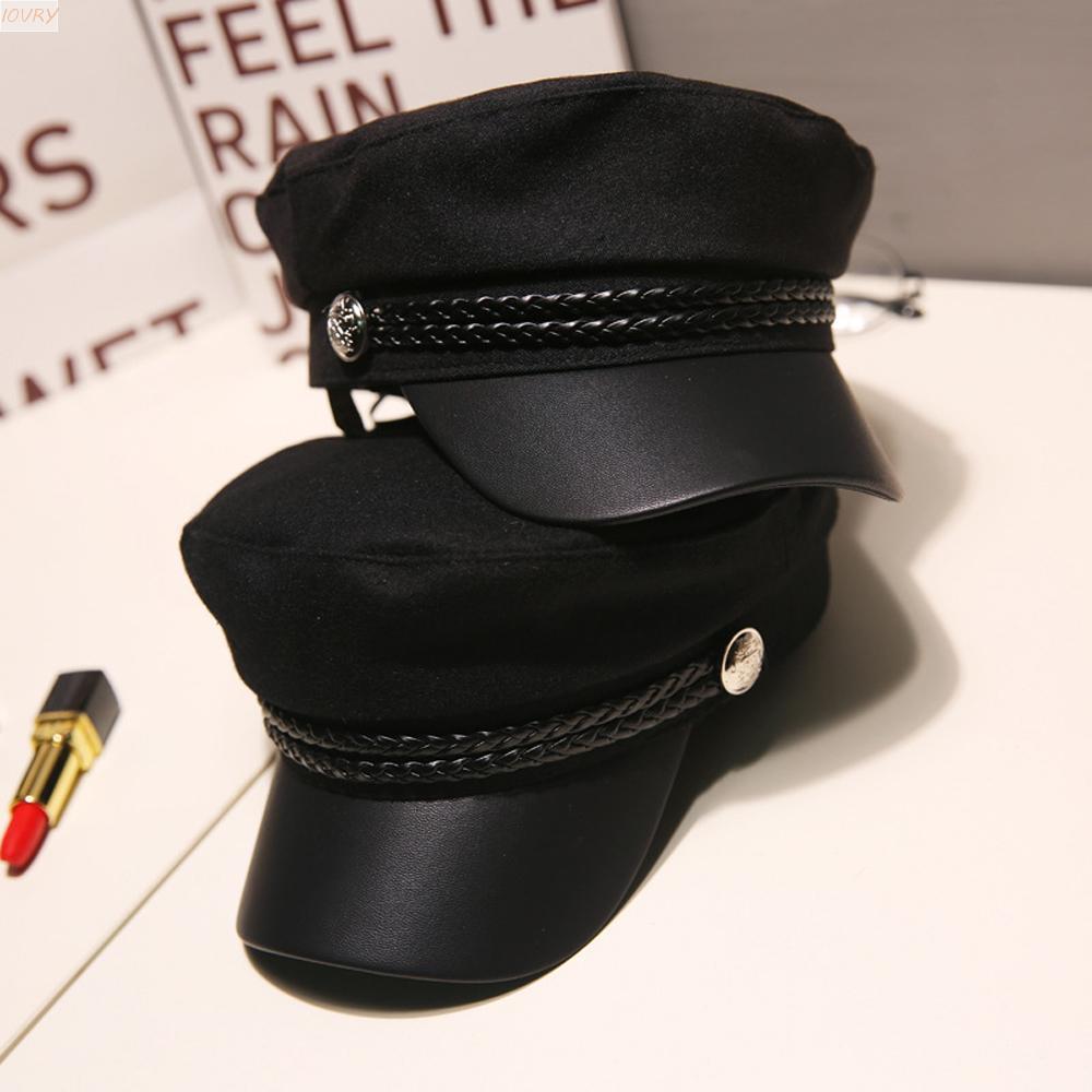 IVORY Sailor Hats Travel Ladies Flat Top Captain Black Fashion Beret Caps