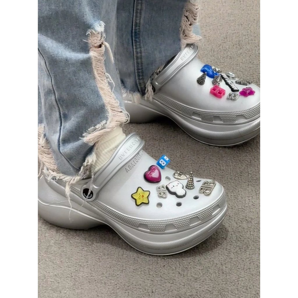 [What to Wear Tomorrow Focus บนคุณภาพสูง] Crocs x Balenciaga Balenciaga Thick-Soled Round Toe Hole S