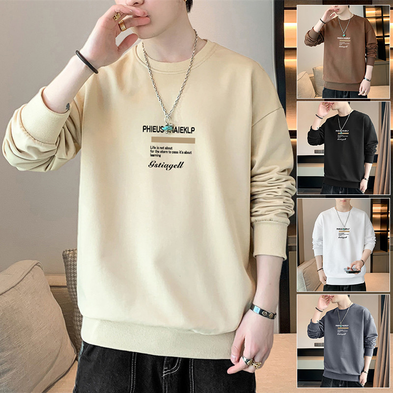 ขายดี  เสื้อยืดแขนยาวฤดูใบไม้ผลิและฤดูใบไม้ร่วงของผู้ชายใหม่หลวมและทันสมัยเสื้อคอกลมลําลองผู้ชายและหลากหลายห้องปรับอากาศที่สําคัญ(สีดํา/ห