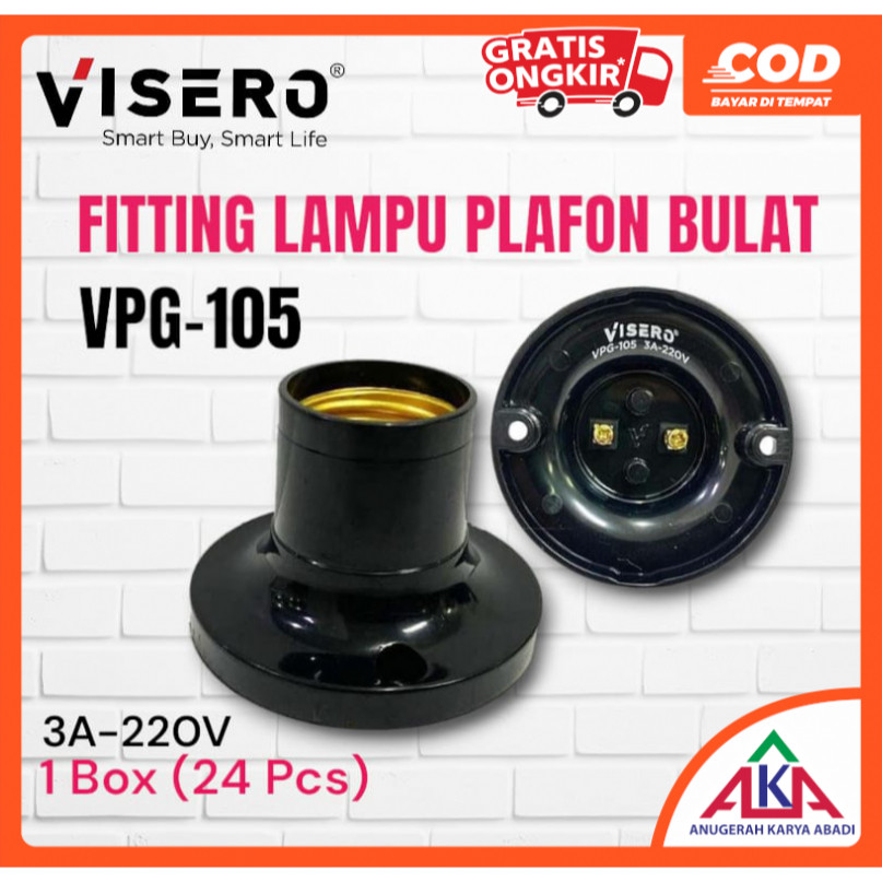 VISERO ชุดติดตั้งโคมไฟเพดาน VPG-105 3A รอบคลาสสิกพรีเมี่ยมขั้วทองเหลือง E27 - VPG-105 สีดํา