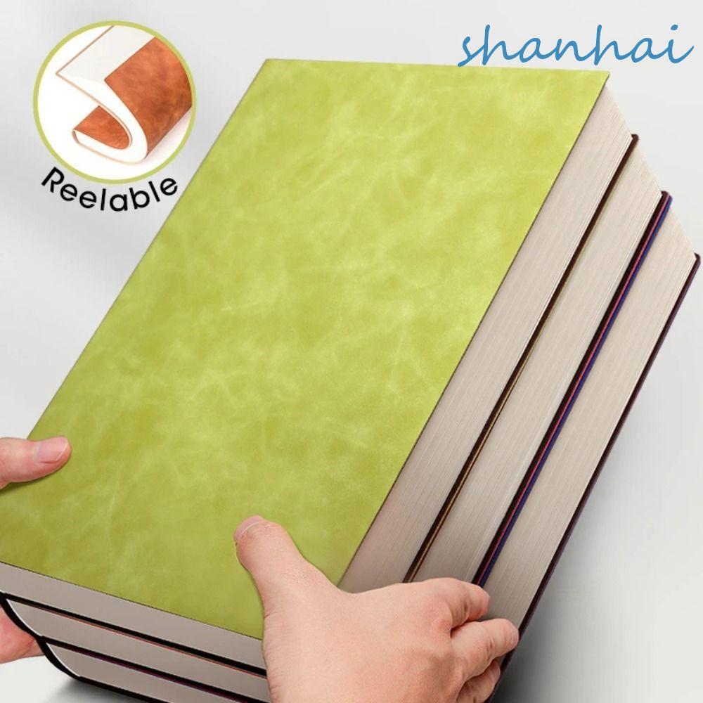 SHANHAI สมุดบันทึกขนาดใหญ่, ปก PU 200 หน้า A4 สมุดบันทึกหนา, หนัง Journal Office เส้นแนวนอน/Blank ขนาดใหญ่ A4 สมุดบันทึกสแควร์ไดอารี่