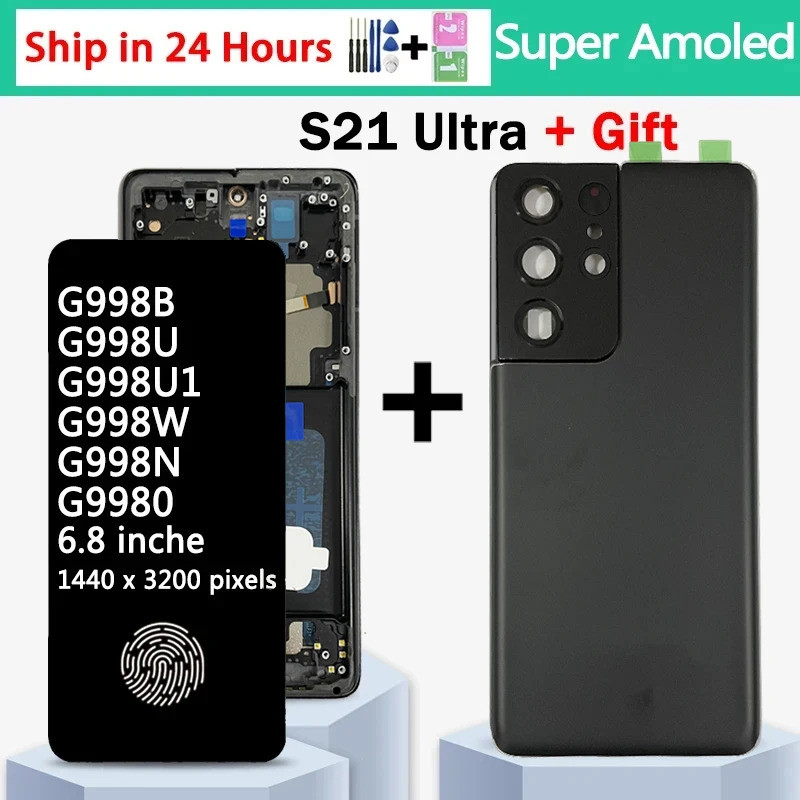 6.8 Super Amoled สําหรับ Samsung S21 Ultra 5g G998 G998u จอแสดงผล Touch Screen Digitizer สําหรับ Sam