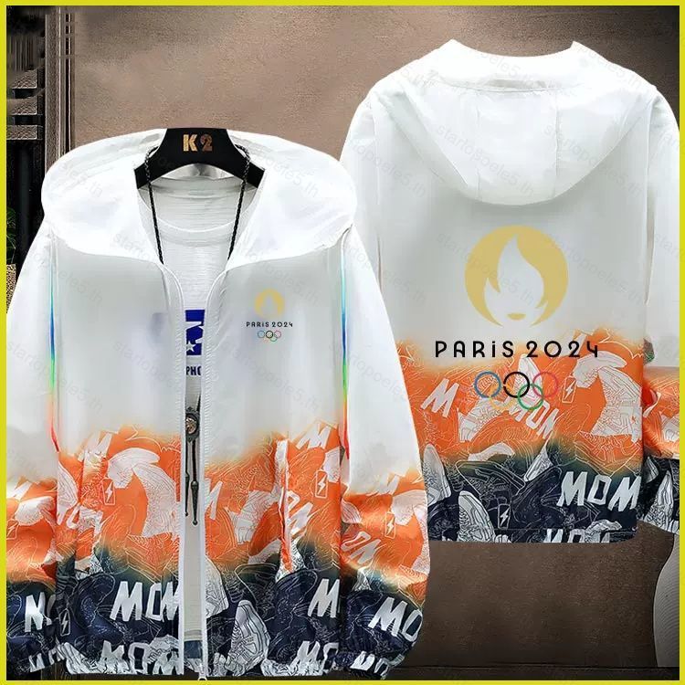 Paris 2024 Olympic Games XXXIII Olympiad hooded sun protection coat UPF 50 เสื้อแจ็คเก็ตผ้าสัญลักษณ์