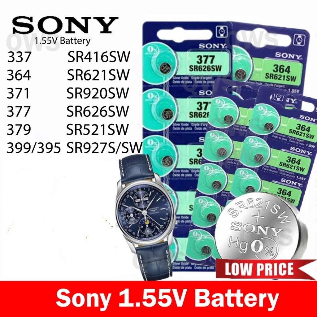 Sony 1.55v ori • 337 SR416SW • 364 SR621SW • 371 SR920SW • 377 SR626SW • 379 SR521SW • 399/395 SR927