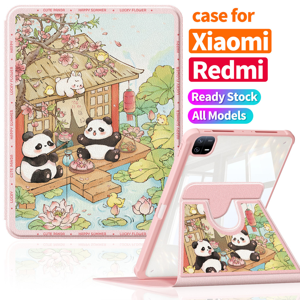 เหมาะสําหรับ Xiaomi Pad 7/8 Pro 11.2 "เคสป้องกัน 丨 การ์ตูนน่ารัก+TPU Soft Edge+อะคริลิคใส Hard Back 丨 ถุงลมนิรภัยกันกระแทก 丨 Redmi Pad SE 2025 Pad 6 Pro INS สไตล์ Soft Case 360°A1378 บ่อบัวแพนด้า