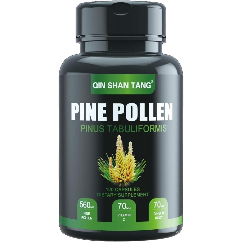 Pine Pollen อาหารเสริม wtyh Ginger Root และวิตามินซี, ผนังเซลล์แตก 99%,120 แคปซูลผัก, Focus&Immune ป