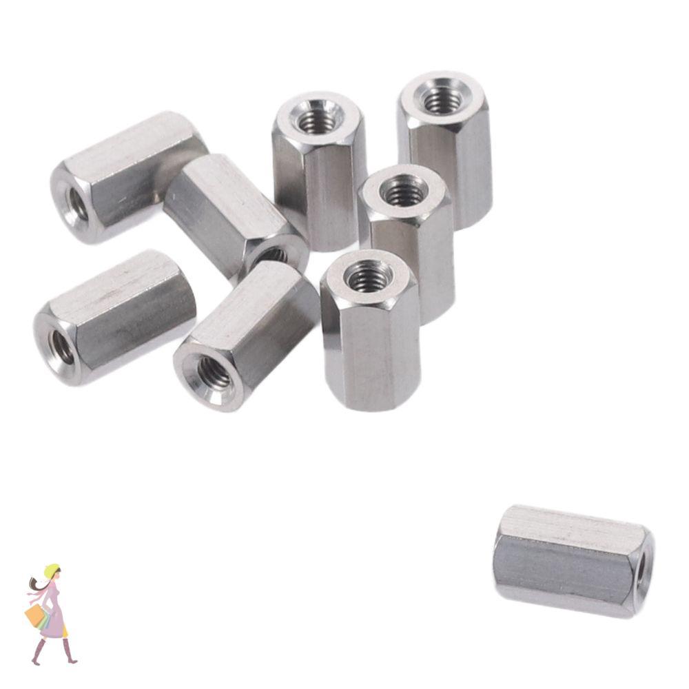 YGBG 10 ชิ้น Hex Coupling Nuts, 304 สแตนเลส M3 M4 M5 M6 Hex Nuts, Durabl Silver Tone Hex Rod การมีเพ