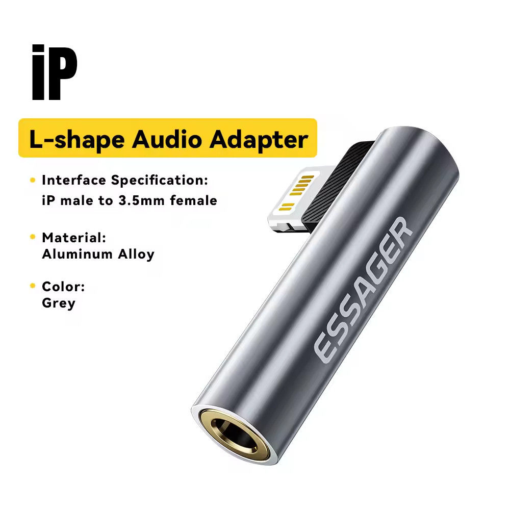 ESSAGER อะแดปเตอร์หูฟัง iPhone Lightning ถึง 3.5 มม. L-Shape DAC - EOTGL-ZY0G-P